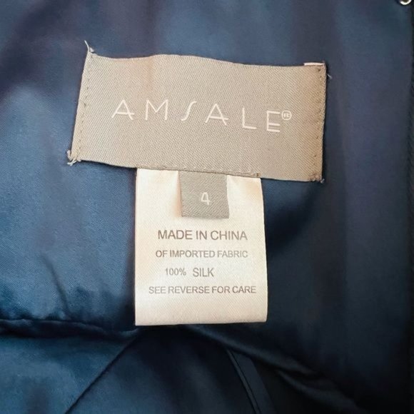Amsale One Shoulder Party Cocktail Silk Navy Dress 4 Bridesmaid Wedding Guest - Picture 7 of 12